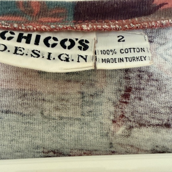 Chico's Patterned V-Neck Long Sleeve Top - Burgundy, Teal, Dusty Rose - Picture 2 of 3